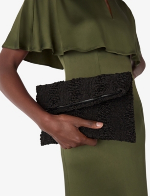 Whistles Womens Black Joy Ruched Satin Clutch Bag In Black