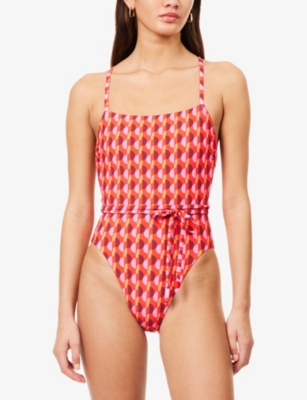 Seafolly Womens Flame Sorrento Reversible Square-neck Swimsuit In Orange