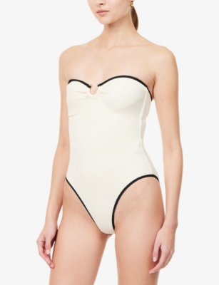 Seafolly Womens Ecru Bandeau Textured Swimsuit In White