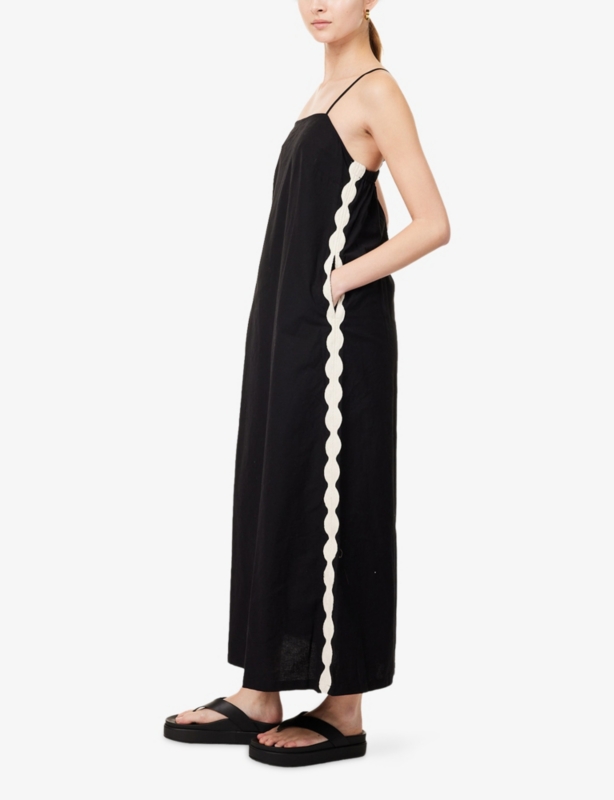 Scallop-Trim Bandeau Cotton-Linen Blend Maxi Dress
