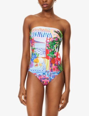 Seafolly Womens Sapphire La Boca Bandeau Swimsuit In Multi