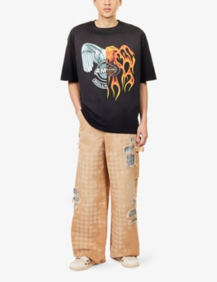 Amiri Mens Black Spliced Logo Oversized Cotton-jersey T-shirt In Black