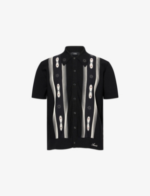 Mens Amiri Stud Stripe Short-Sleeves Wool-Blend Shirt