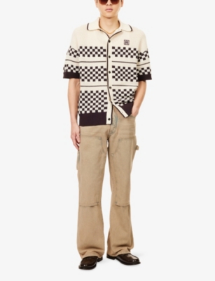 Amiri Mens  Checkered Short-sleeves Wool-blend Shirt In Orange