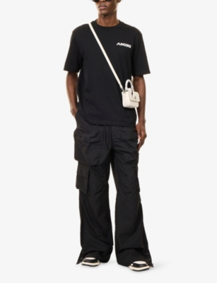 Amiri Mens Black Logo-patch Straight-leg Cotton Blend Cargo Trousers Xl In Black