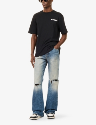 Amiri Mens Blue Slashed Boot-cut Denim Jeans In Blue