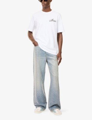 Amiri Mens Blue Embellished Baggy-fit Denim Jeans In Blue