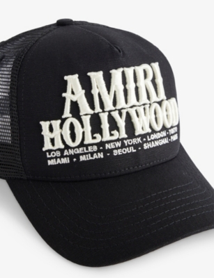 Amiri Mens Black Hollywood Adjustable Cotton Trucker Hat In Black