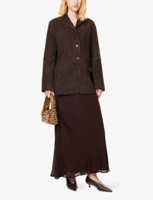 Dissh Womens Bitter Chocolate Hendrix Camp-collar Suede Jacket In Brown