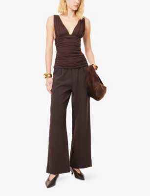 Dissh Womens Chocolate Magnolia Ruched Stretch-woven Top In Brown