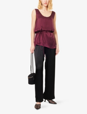 Dissh Womens Merlot Lettie Belted Silk Top In Burgundy