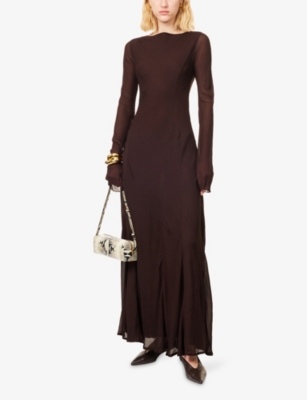 Dissh Womens Elodie Long-sleeves Woven Maxi Dress Dark Chocolate In Animal Print