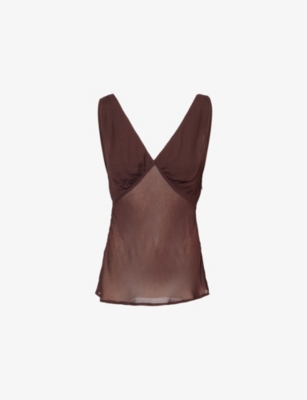 Dissh Womens Dark Chocolate Jorja V-neck Woven Top In Brown