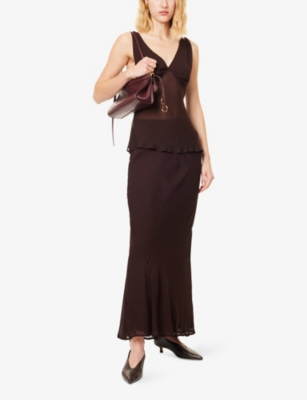 Dissh Womens Dark Chocolate Carly High-waist Woven Midi Skirt In Brown
