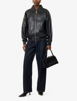 Dissh Womens Hutton Leather Bomber Jacket Black In Black