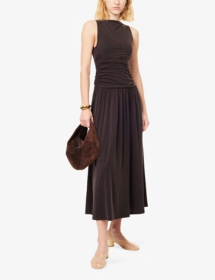 Dissh Womens Burnt Choc Meg Sleeveless Woven Midi Dress Xl In Brown