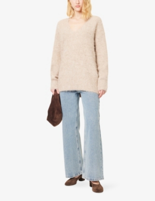 Dissh Womens Oat Salma V-neck Stretch-wool Blend Jumper Xxl In Brown