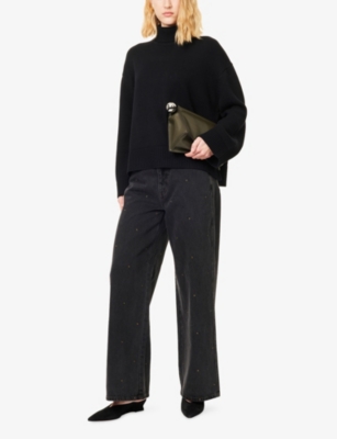 Dissh Womens Black Reagan Eyelet Wide-leg Denim Jeans In Black