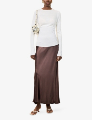 Dissh Womens Charli Satin Maxi Skirt Bitter Choc In Brown