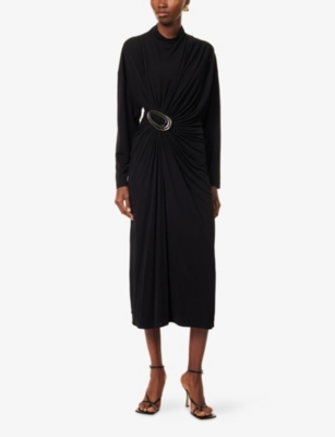 BOTTEGA VENETA: Draped Long-Sleeves Woven Midi Dress