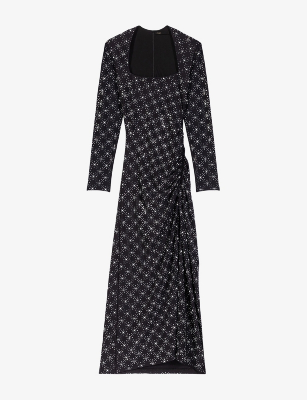 Beaded Rhinestone-Embellished Stretch-Woven Maxi Dress