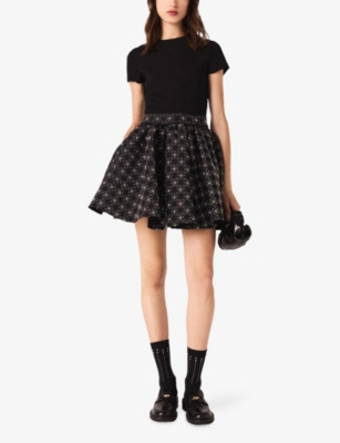Maje Womens Black Diamante-embellished Stretch-woven Mini Skirt In Multi