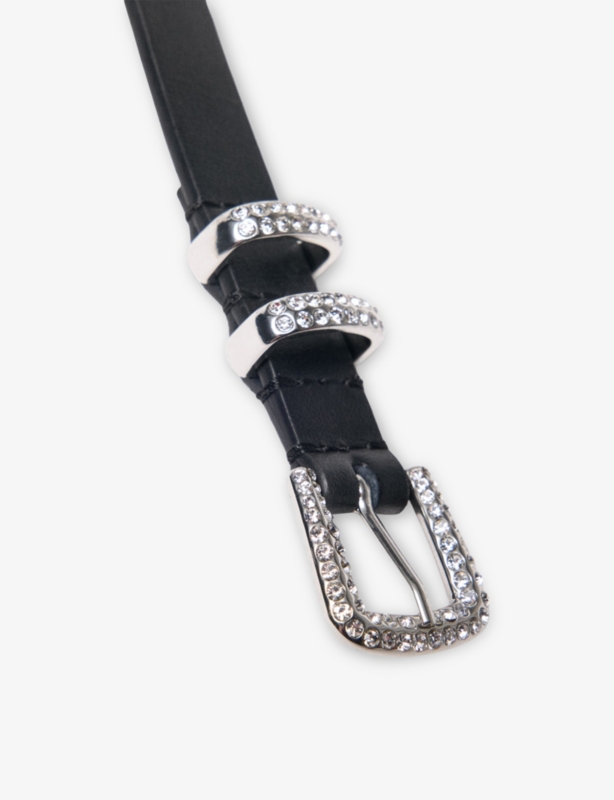 Embellished-Buckle Slim Leather Belt