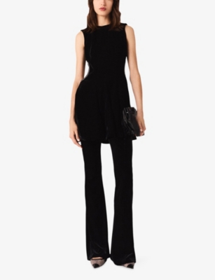 Maje Womens Black Round-neck Cut-out Velvet Mini Dress In Black