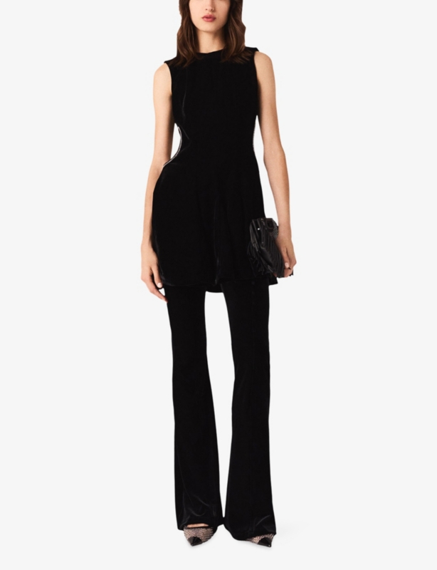 Round-Neck Cut-Out Velvet Mini Dress