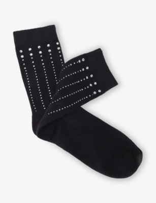 MAJE: Rhinestone-Embellished Cotton-Blend Socks