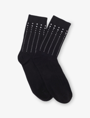 MAJE: Rhinestone-Embellished Cotton-Blend Socks