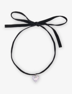 Maje Womens Heart-pendant Velvet Choker Necklace Black In Black