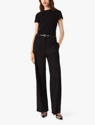 MAJE: Pinstriped Rhinestone-Embellished Stretch-Woven Trousers