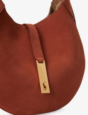 Polo Ralph Lauren Womens Polo Id Small Suede Shoulder Bag Auburn In Brown