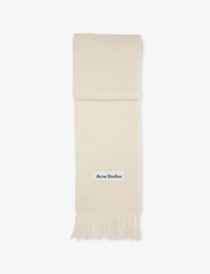 Acne Studios Womens  Brand-embroidery Wool-blend Scarf In White