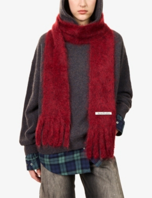 Acne Studios Womens  Skinny Fringe Wool Scarf In Burgundy