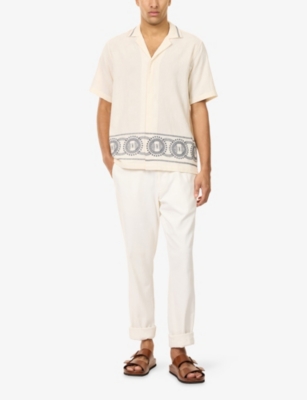 Orlebar Brown Mens White Sand/night Iris Maitan Cirqua Embroidery Cotton-knit Shirt In White