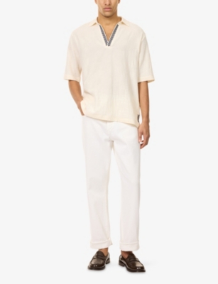 Orlebar Brown Ridley Embroidered Organic Cotton-gauze Polo Shirt In White