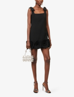 Self-portrait Womens Black 3d Flower Crepe Mini Dress In Black
