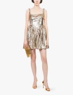 Self-portrait Womens  X Disney Sequin Woven Mini Dress Gold In Neutral