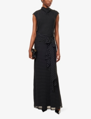 Rotate Birger Christensen Womens 1000 Black Comb. Tied-waist Floral-print Woven Maxi Dress In Black