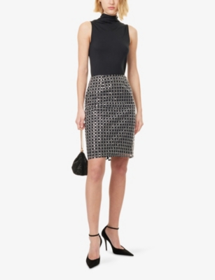 ROTATE BIRGER CHRISTENSEN: Beaded Slim-Fit Woven Mini Skirt