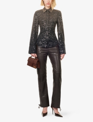 ROTATE BIRGER CHRISTENSEN: Beaded Long-Sleeves Woven Shirt