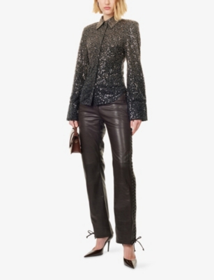 ROTATE BIRGER CHRISTENSEN: Laced Straight-Leg Leather Trousers