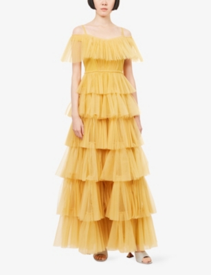 Huishan Zhang Womens  X Disney Gala Ruffled Woven Gown Yellow In Yellow