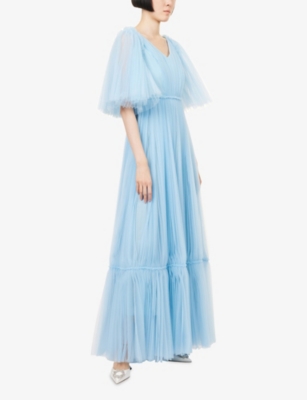 Huishan Zhang Womens  X Disney Josephine Plissé Woven Maxi Dress Blue In Blue