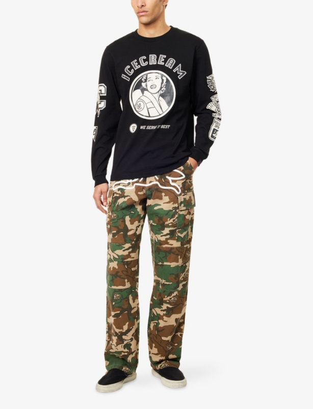 Multi Graphic Long-Sleeves Cotton-Jersey T-Shirt