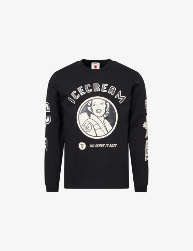 Multi Graphic Long-Sleeves Cotton-Jersey T-Shirt