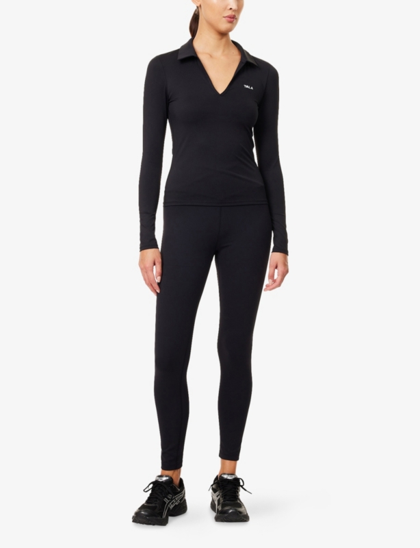 DayFlex Long-Sleeve Stretch-Woven Polo Top