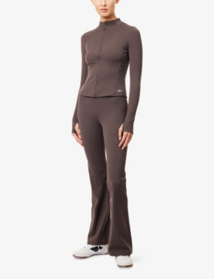 We Are Tala Omens Mocha Brown Dayflex Zip-up Stretch-woven Sports Jacket Xl In Brown
